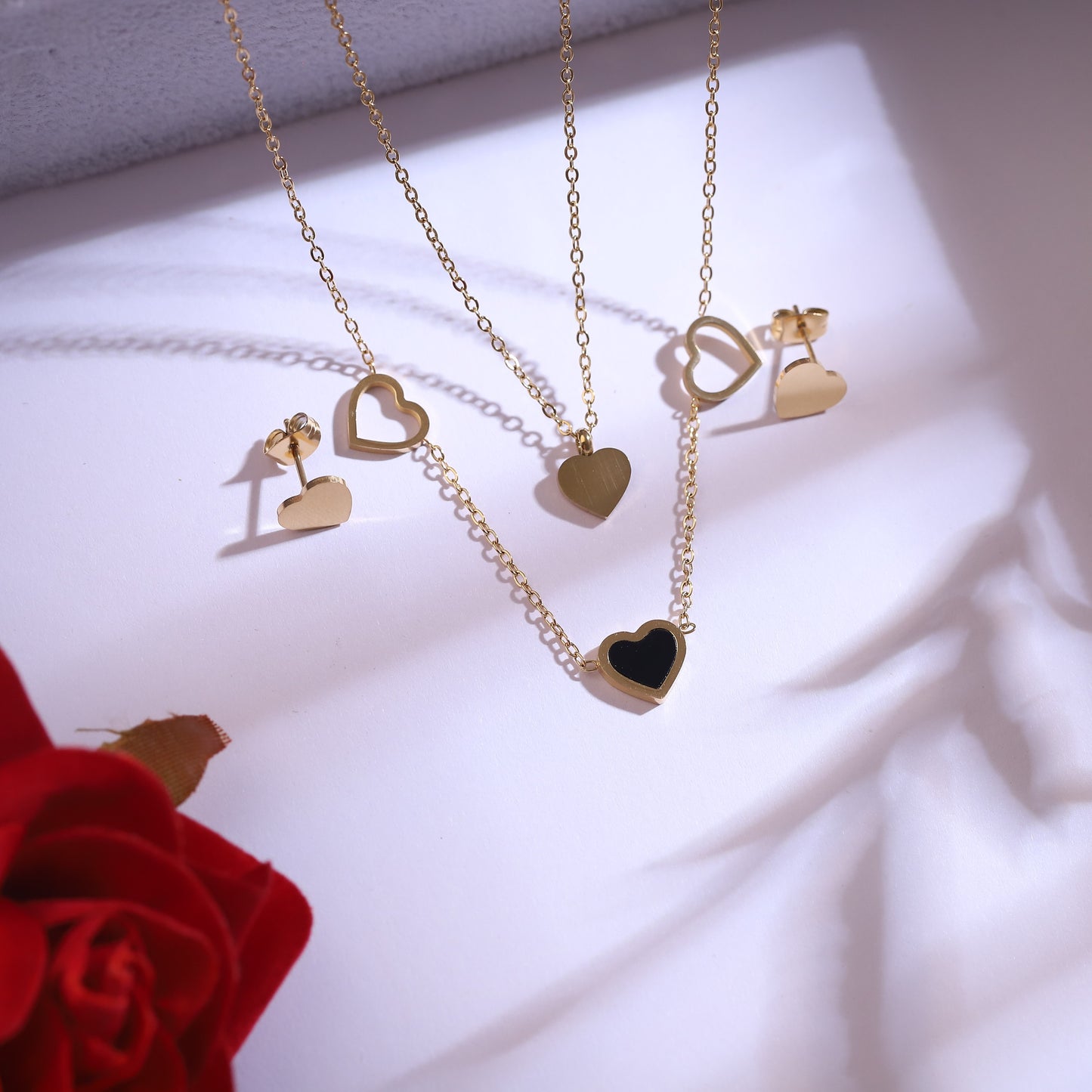 Heart Chain Necklace & Stud Set