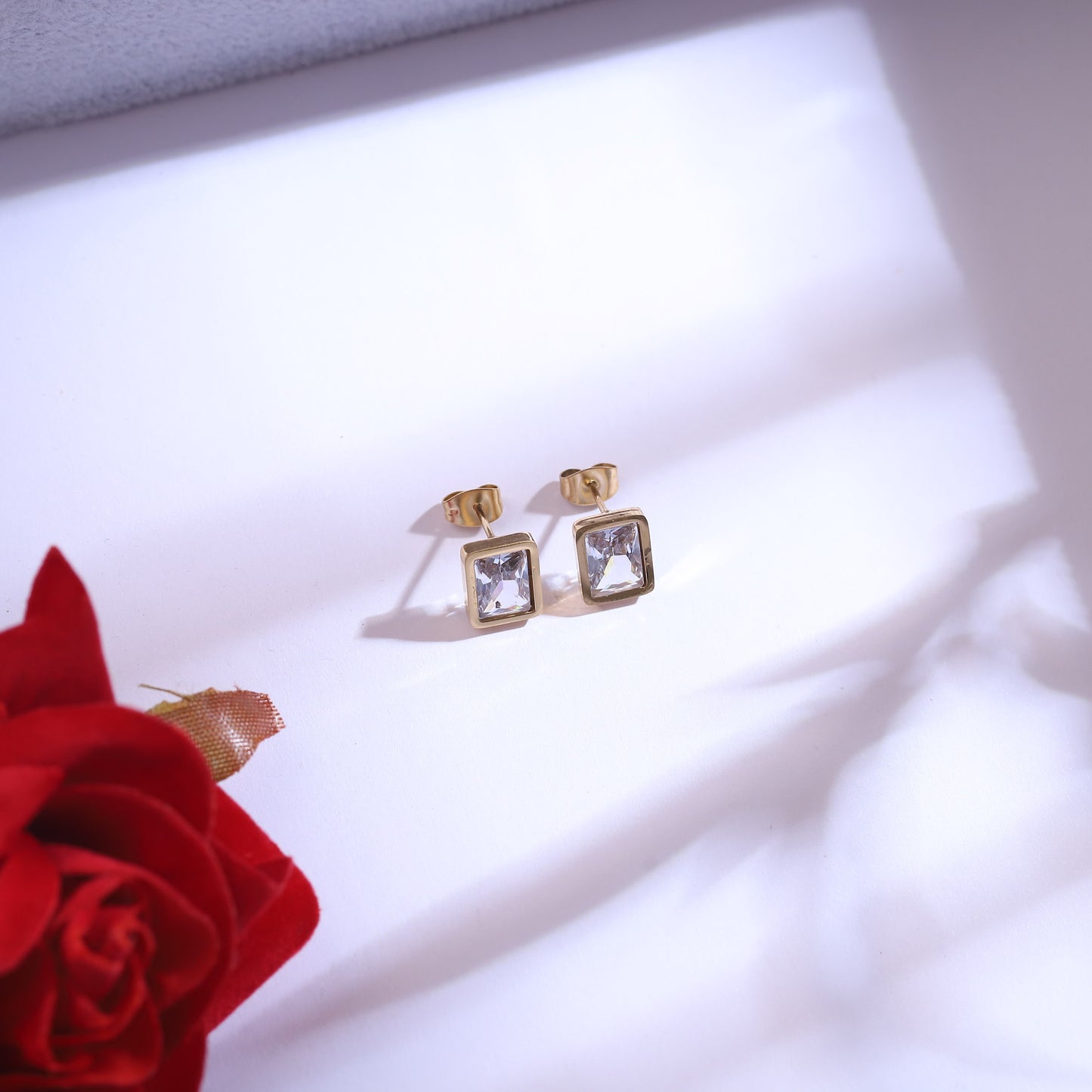 Anti-Tarnish Gold Dual-Layer Necklace & Square Stud Set