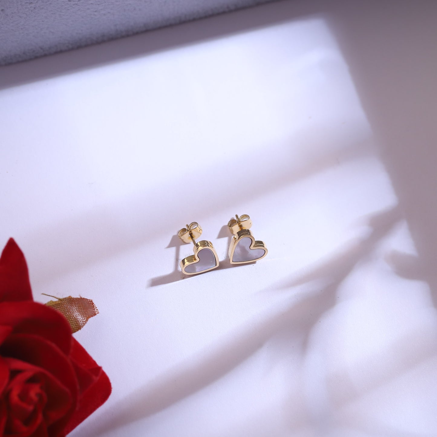 Anti-Tarnish Gold Heart Necklace & Stud Earring Set