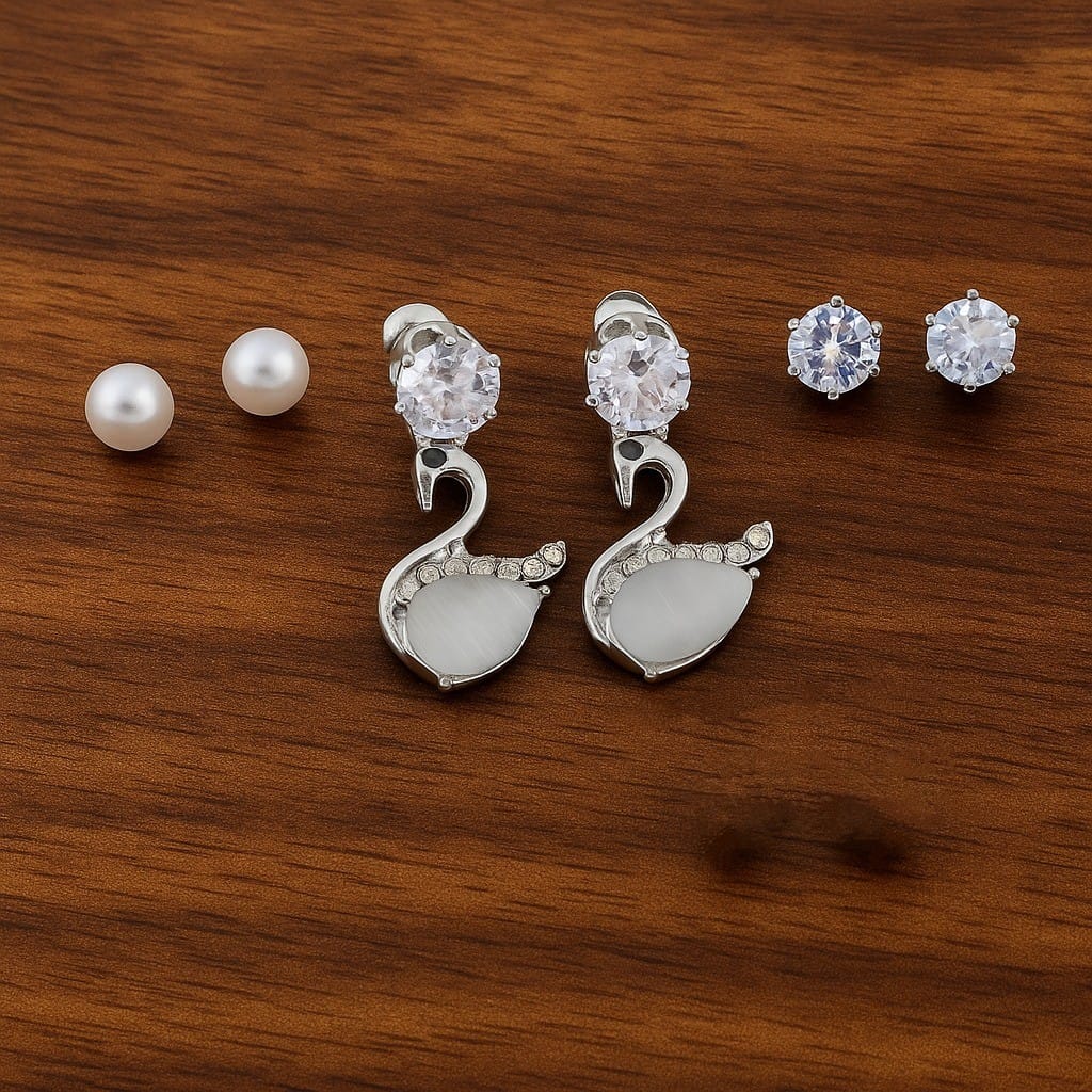 Peacock White Diamond Earring Set