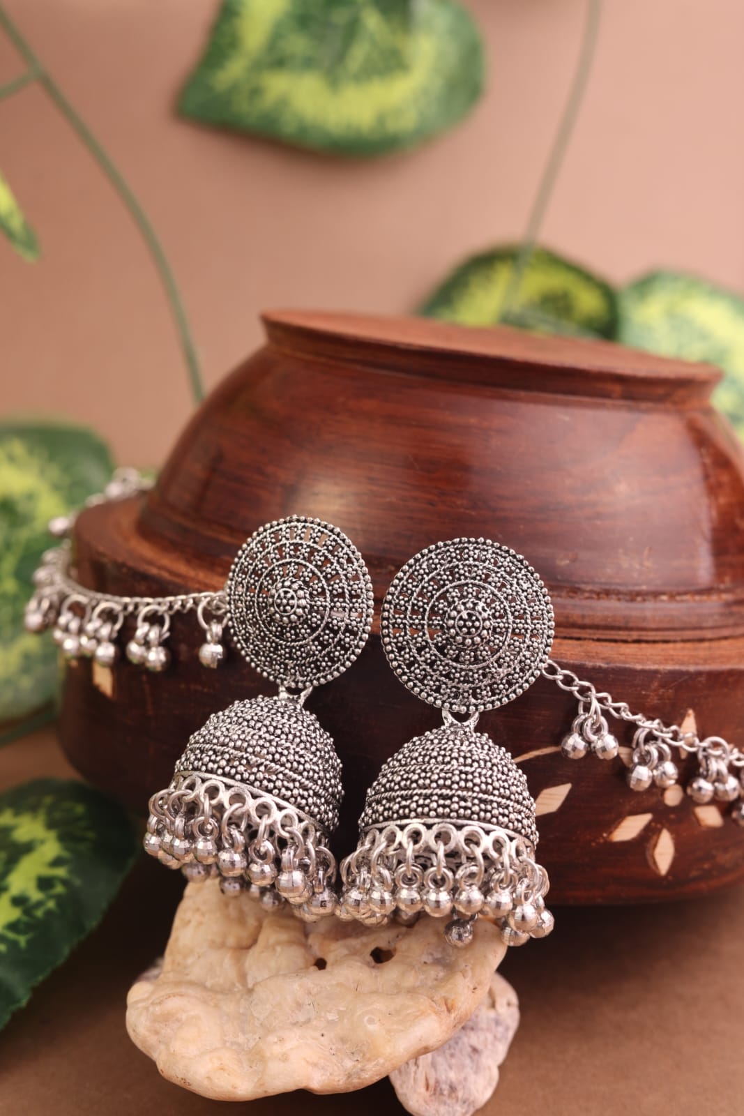 Antique Silver Oxidized Jhumka Earrings