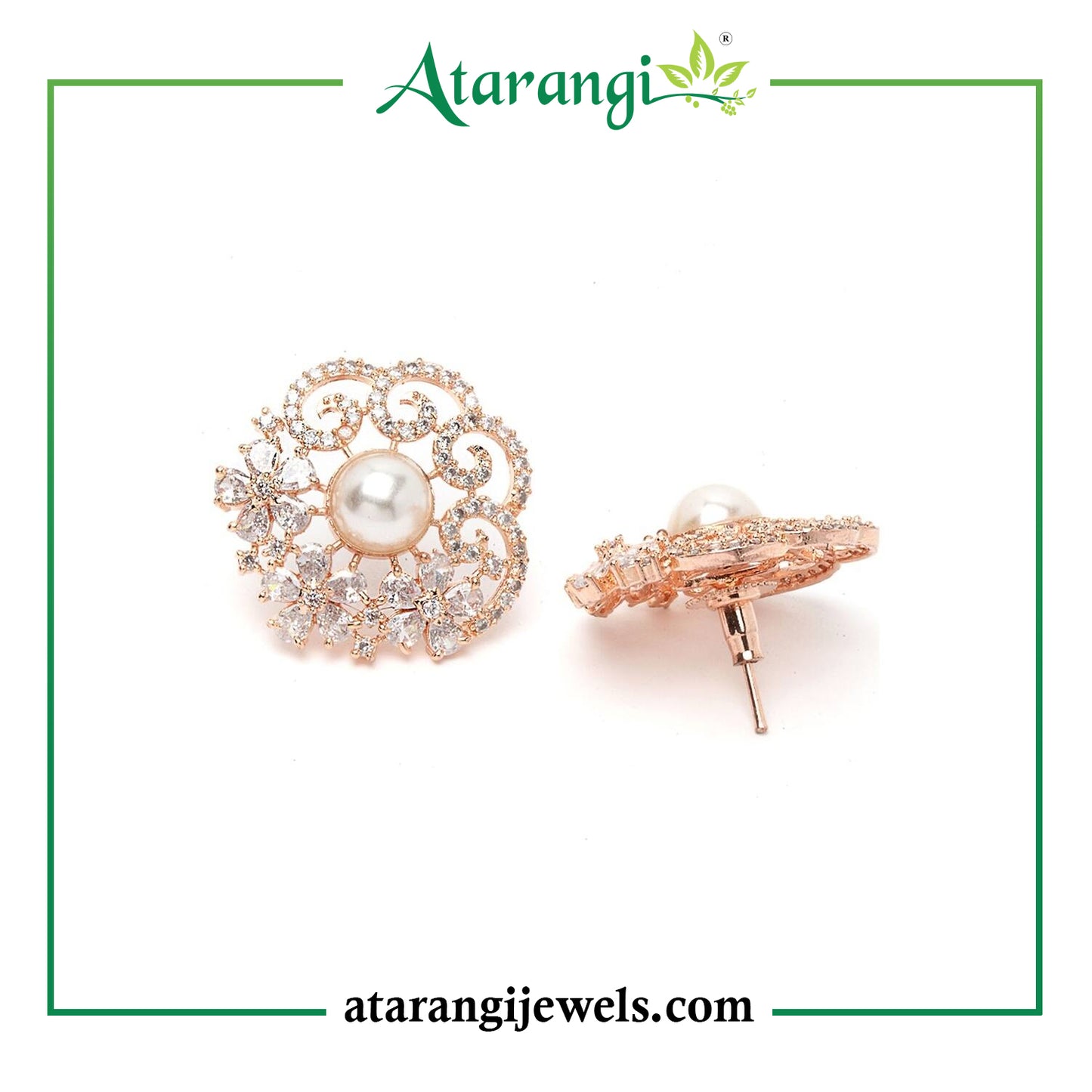 Atarangi Elegant Pearl & Crystal Stud Earrings for Women | Wedding, Party & Daily Wear Jewelry