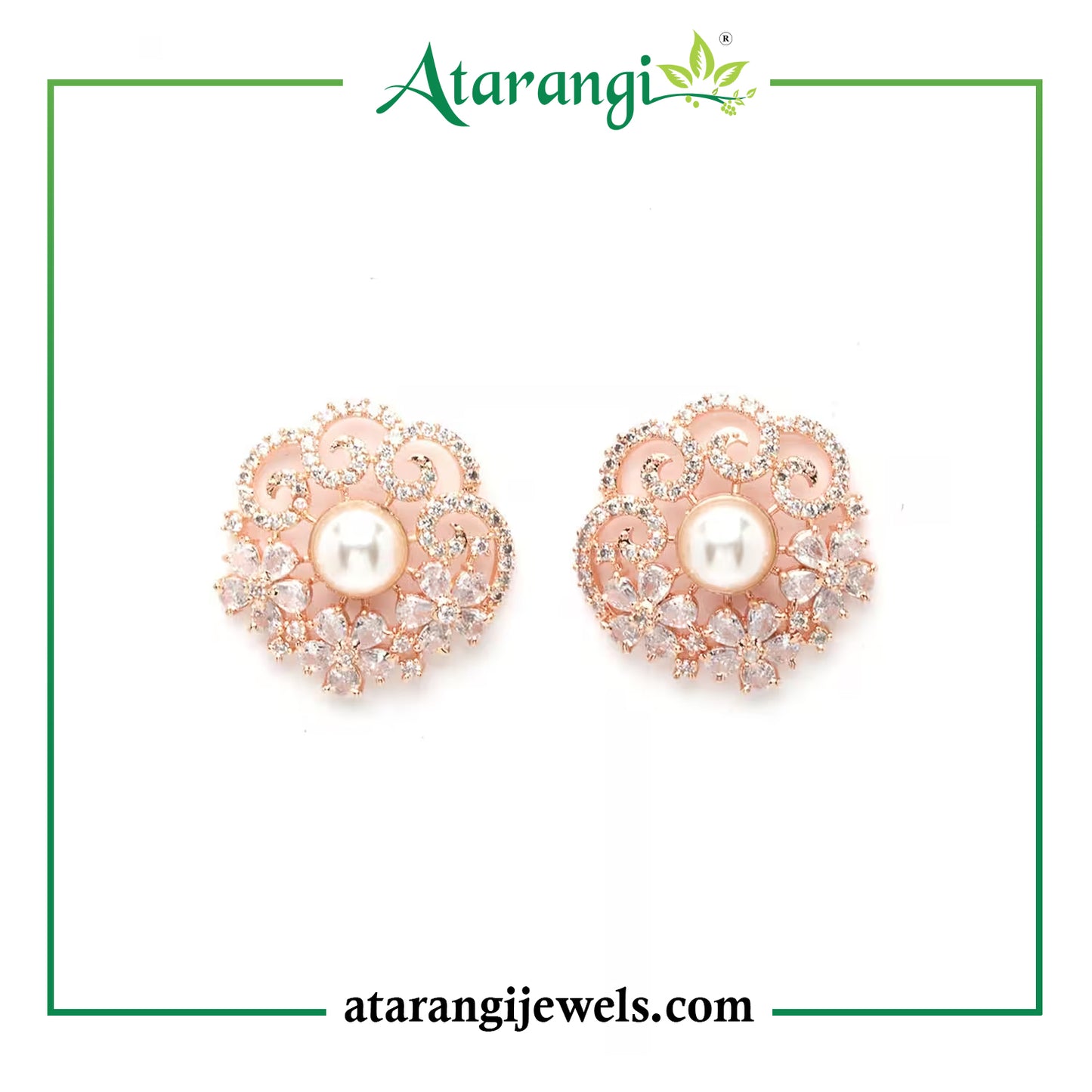 Atarangi Elegant Pearl & Crystal Stud Earrings for Women | Wedding, Party & Daily Wear Jewelry
