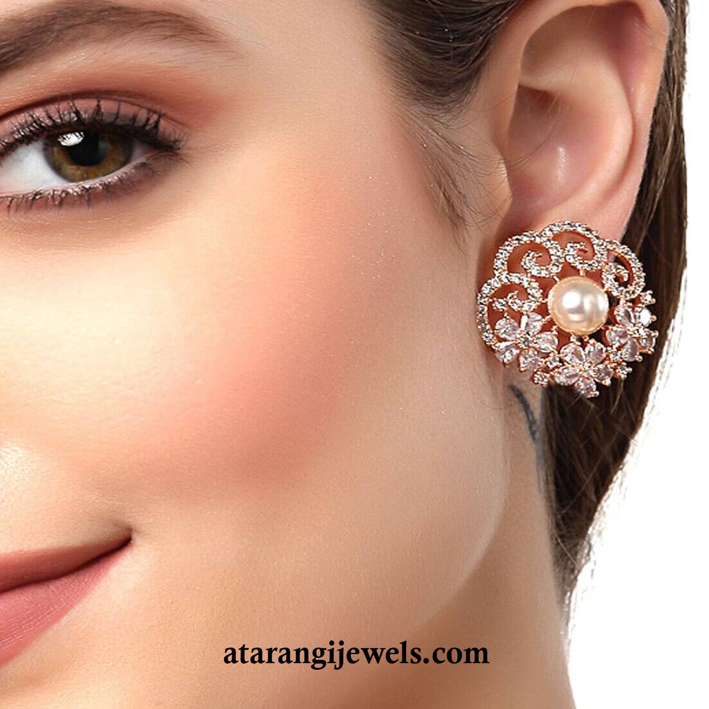 Atarangi Elegant Pearl & Crystal Stud Earrings for Women | Wedding, Party & Daily Wear Jewelry
