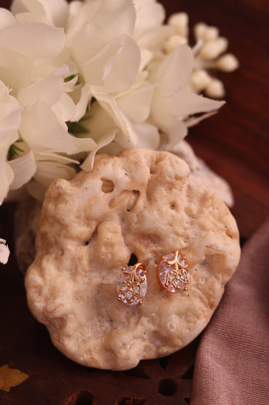 White Stone Leaf Design Stud Earrings