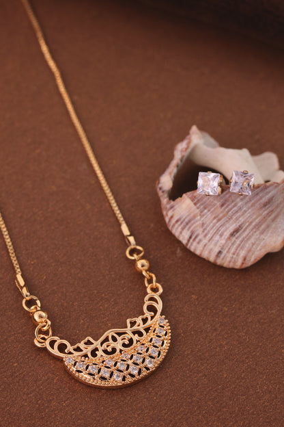Half Moon Filigree Crystal Chain Pendant