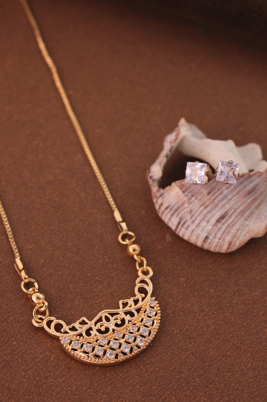 Half Moon Filigree Crystal Chain Pendant