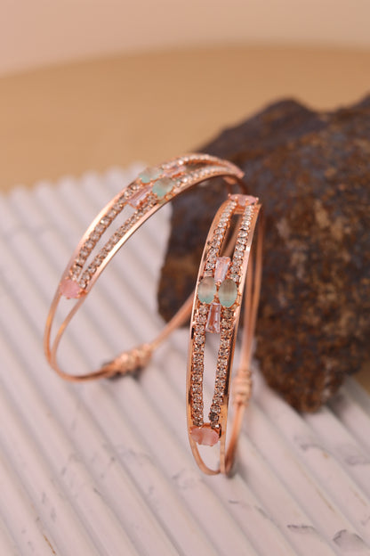 Rose Gold Bangles With AD