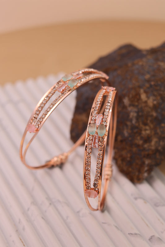 Rose Gold Bangles With AD