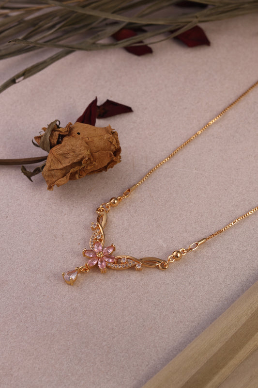 Floral Stone Pendant Chain Necklace