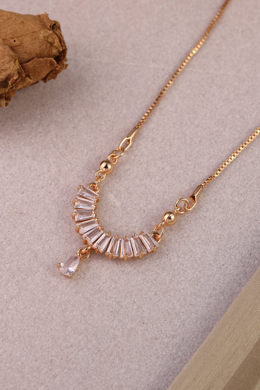 Semi-Circle Crystal Stone Pendant Chain Necklace