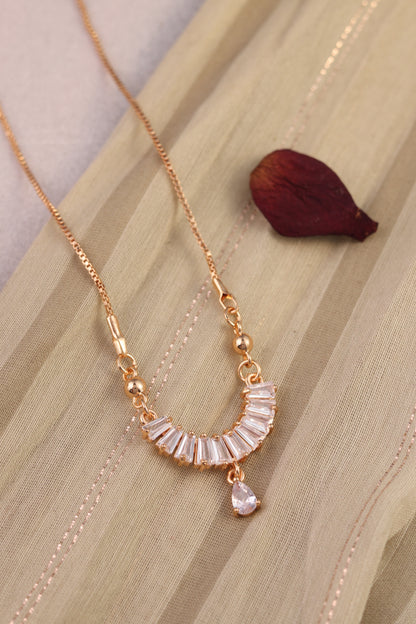 Semi-Circle Crystal Stone Pendant Chain Necklace