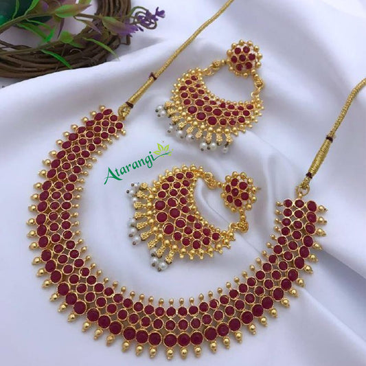 Gold-Plated Necklace Set – Red, Green, Silver, Red-Green Variants