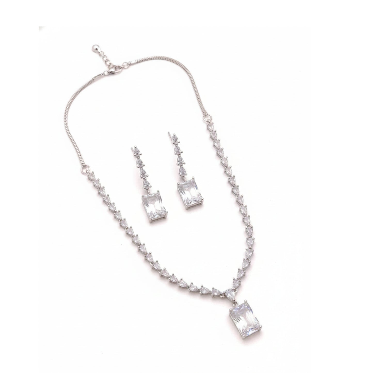 White American Diamond Rectangle Pendant Necklace