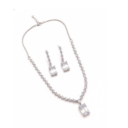 White American Diamond Rectangle Pendant Necklace
