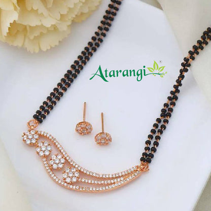 Floral Double Layer Black Beads Mangalsutra Set