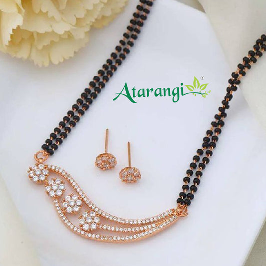 Floral Double Layer Black Beads Mangalsutra Set