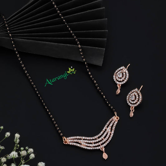 Graceful Double Layer Black Beads Mangalsutra with Crystal Pendant