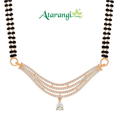 Graceful Double Layer Black Beads Mangalsutra with Crystal Pendant