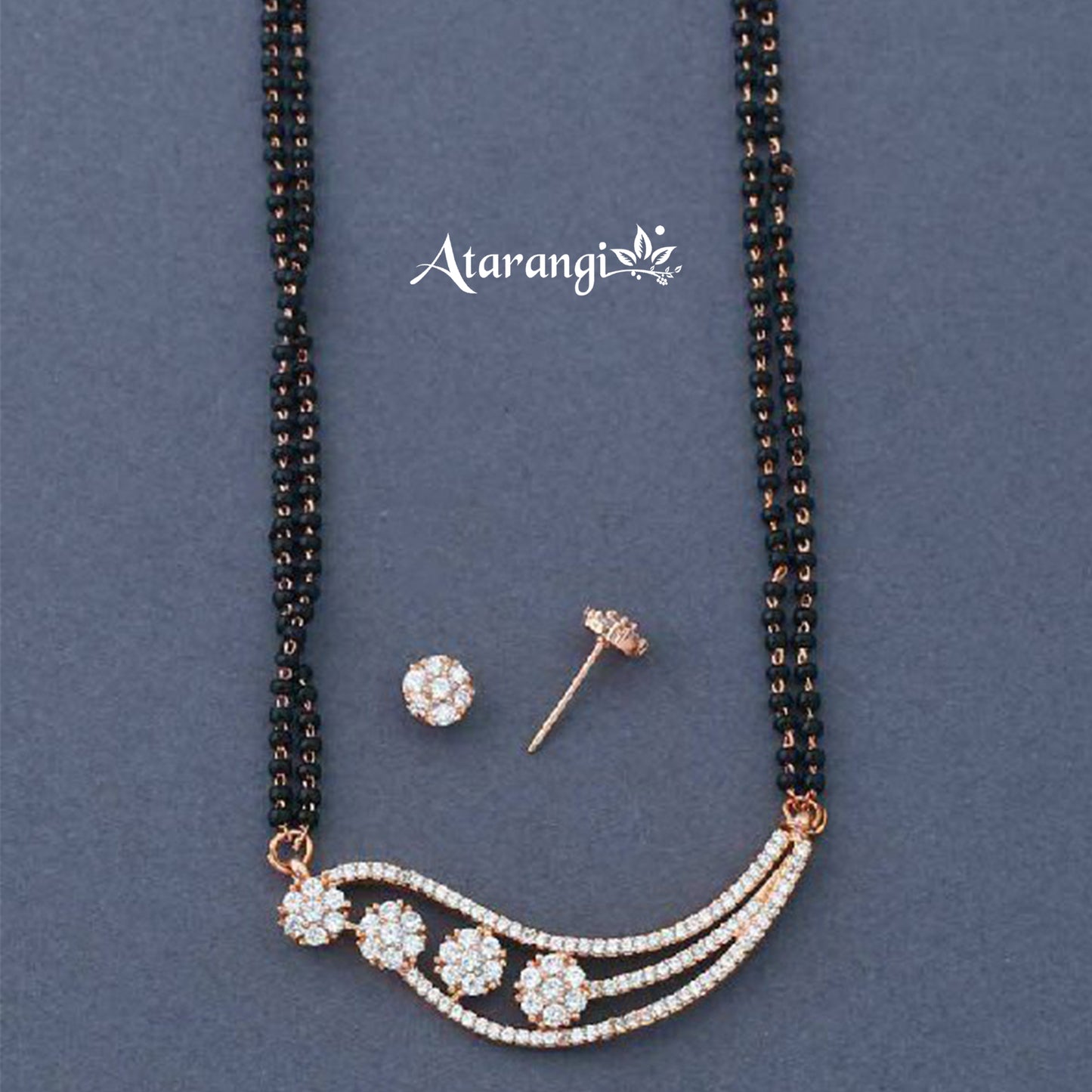 Floral Double Layer Black Beads Mangalsutra Set