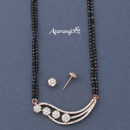 Floral Double Layer Black Beads Mangalsutra Set