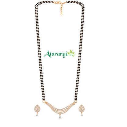 Graceful Double Layer Black Beads Mangalsutra with Crystal Pendant