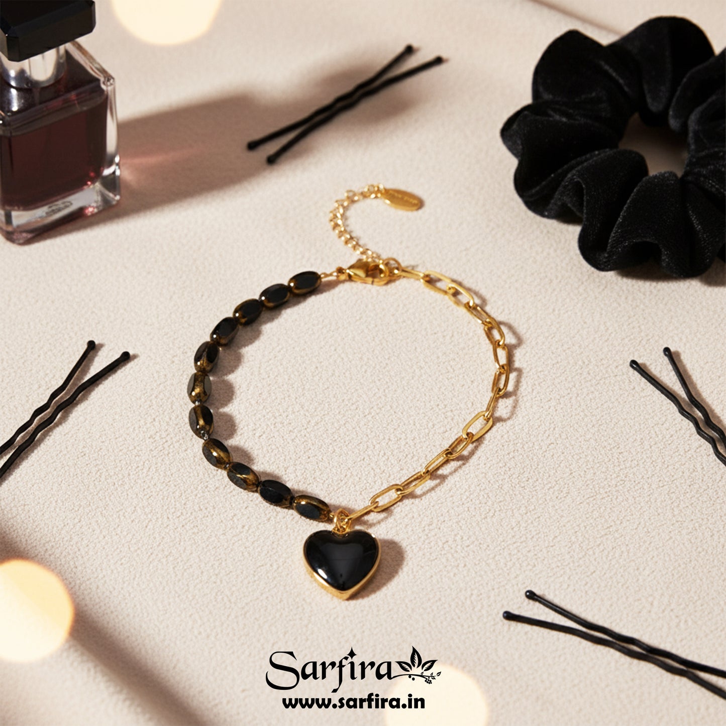 Two Side Black & Gold Heart Bracelet