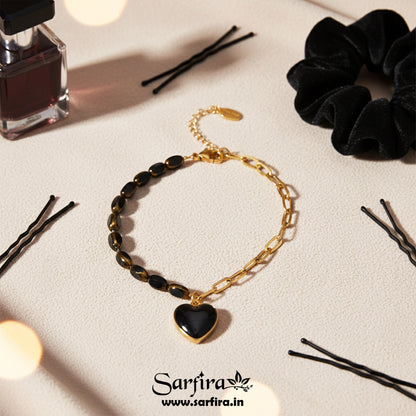 Two Side Black & Gold Heart Bracelet