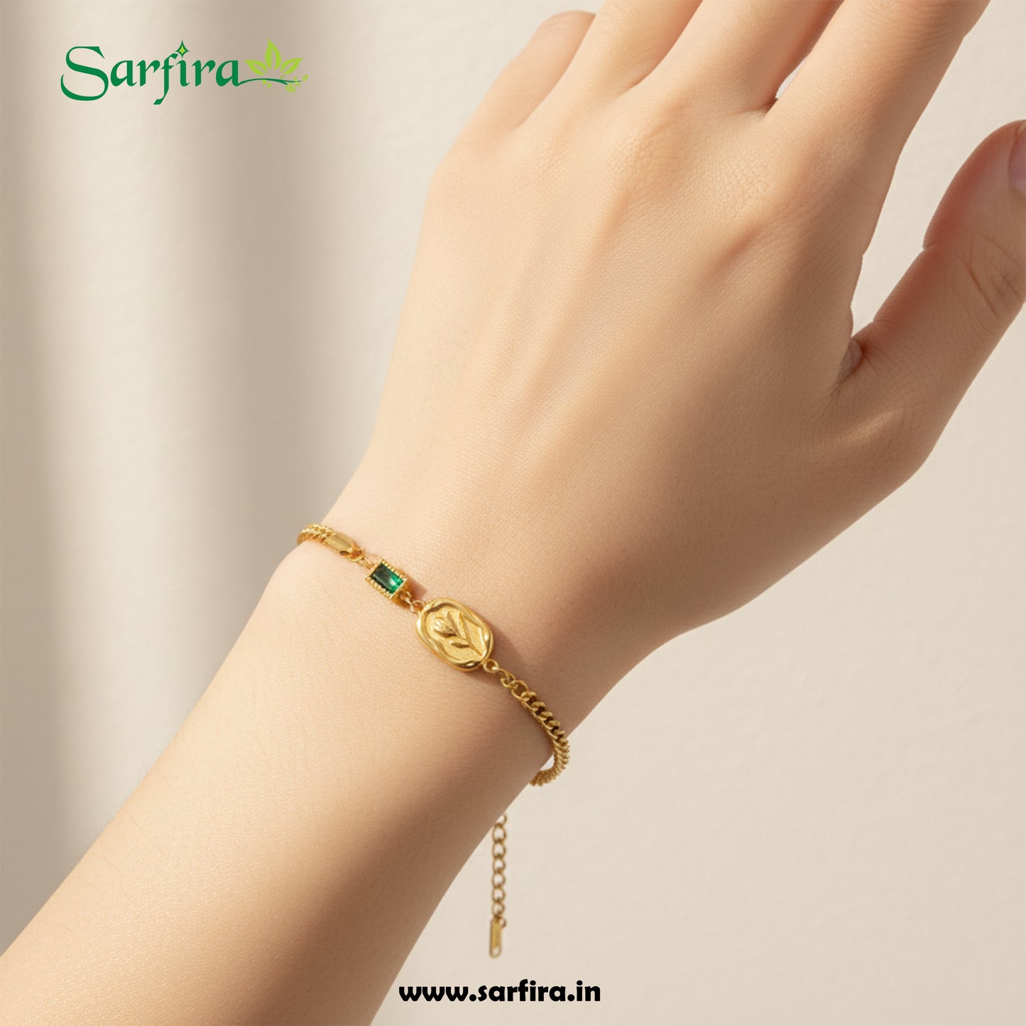 Green Stone Gold Flower Bracelet