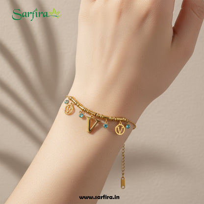 Initial V Charm Beaded Bracelet