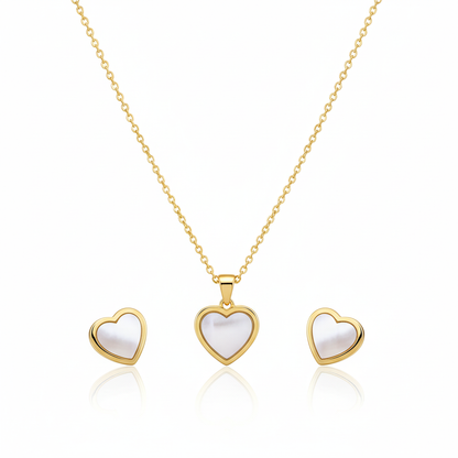 Anti-Tarnish Gold Heart Necklace & Stud Earring Set