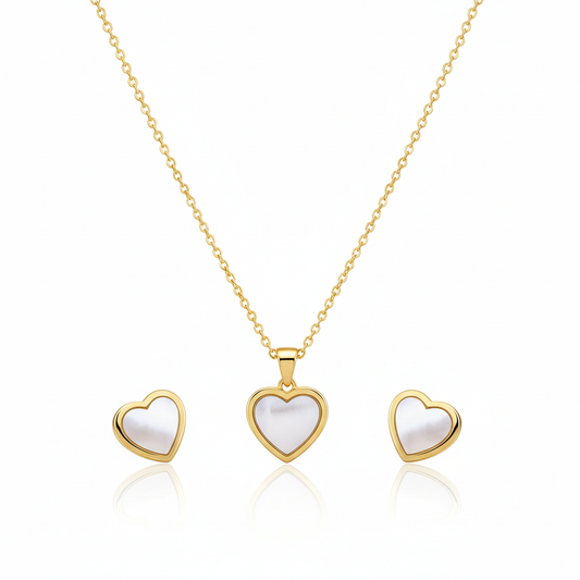 Anti-Tarnish Gold Heart Necklace & Stud Earring Set