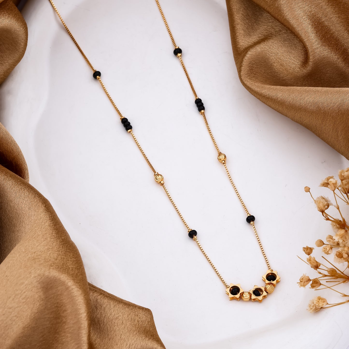 Floral Black Bead Mangalsutra