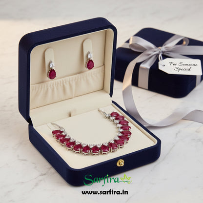 Red Stone Tear Drop Choker Necklace