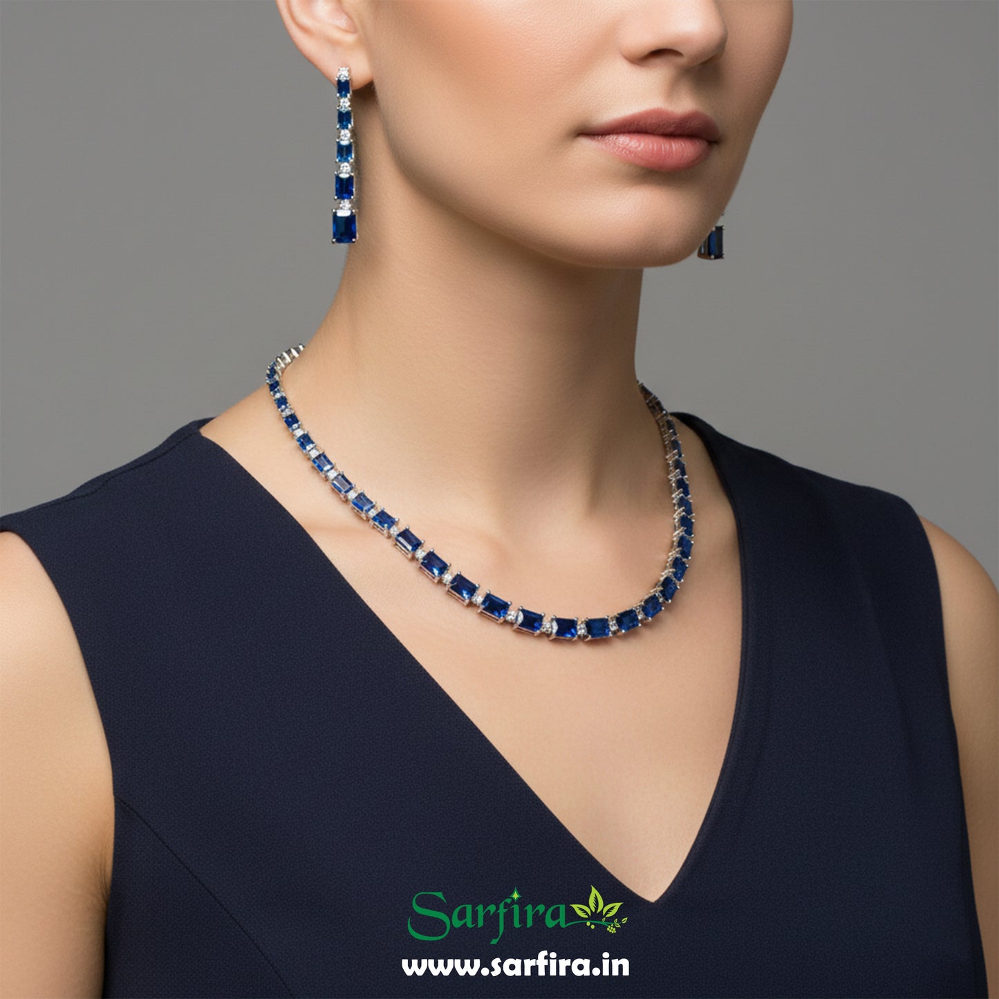 Blue Stone Rectangle Choker Set