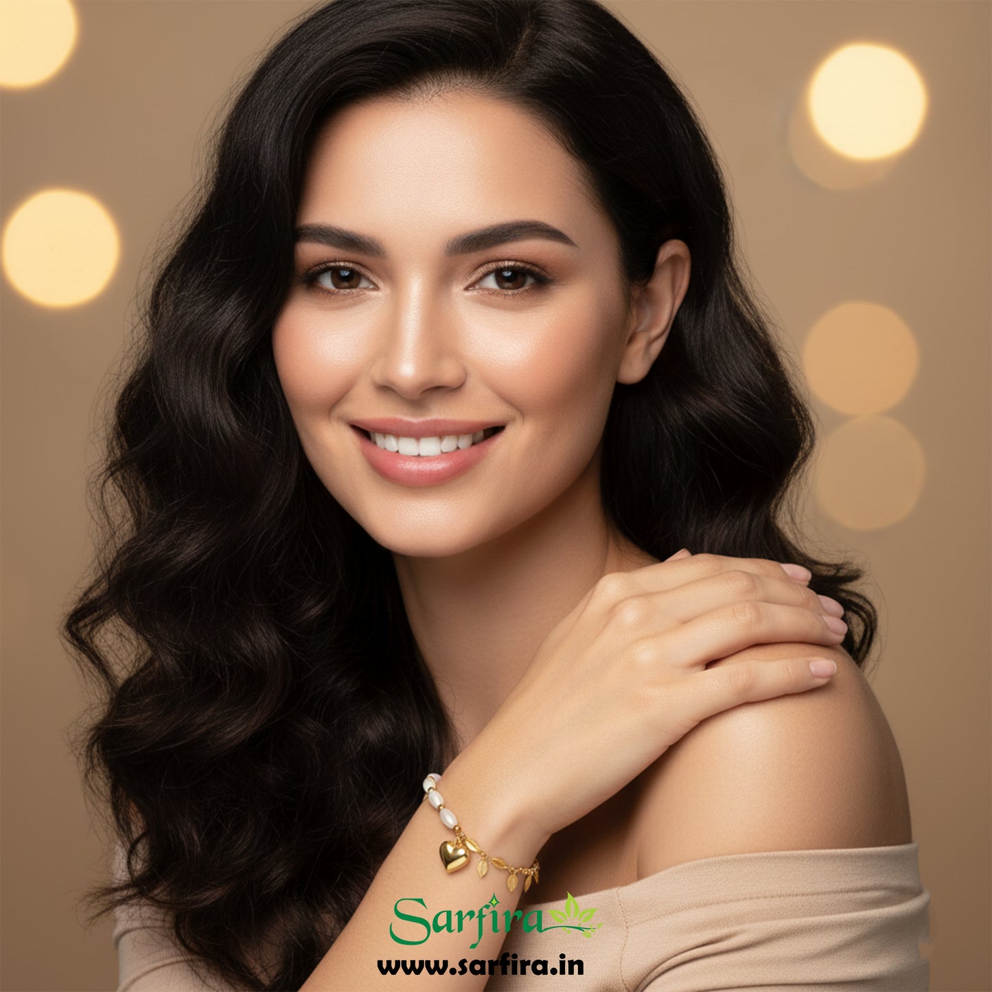 Anti-Tarnish Gold Half Pearl Half Leaf Bracelet