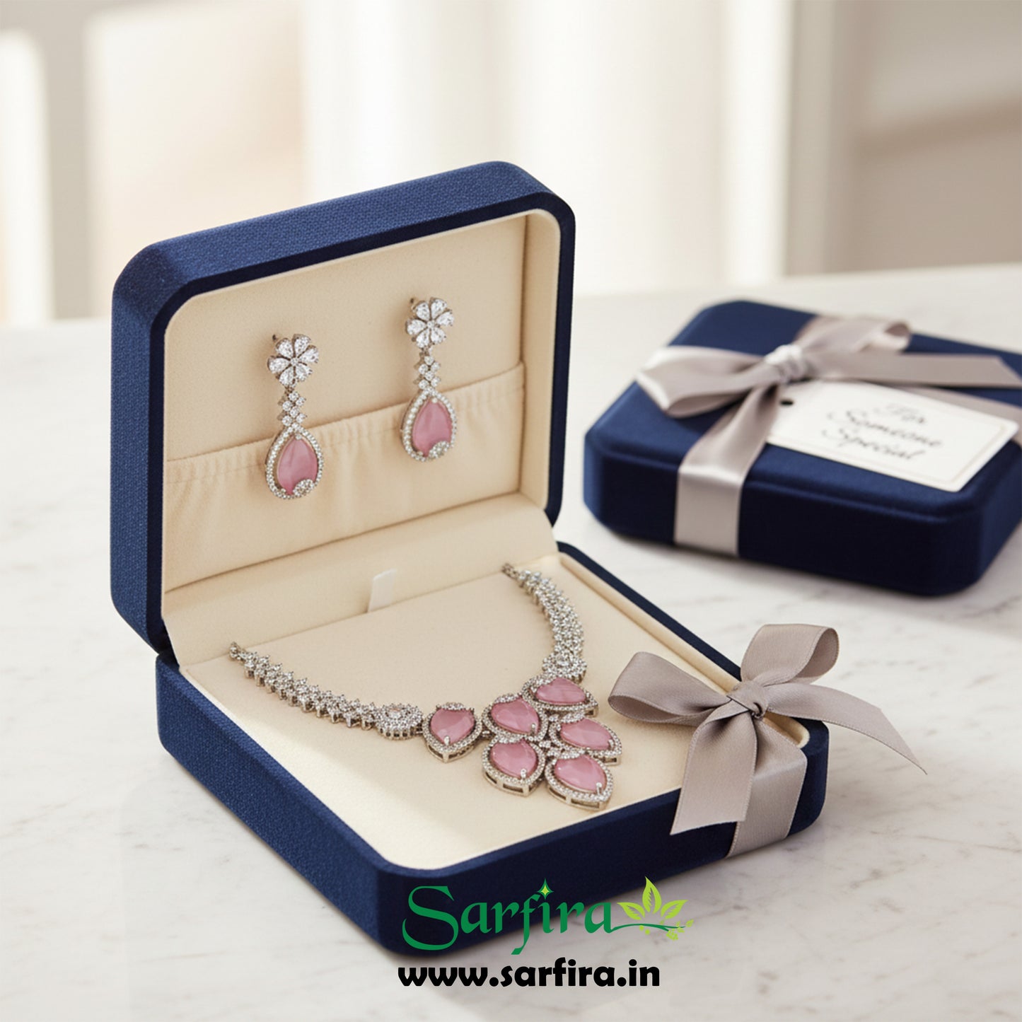 Light Pink Crystal Bridal Necklace Set for Women – Wedding & Party Jewelry