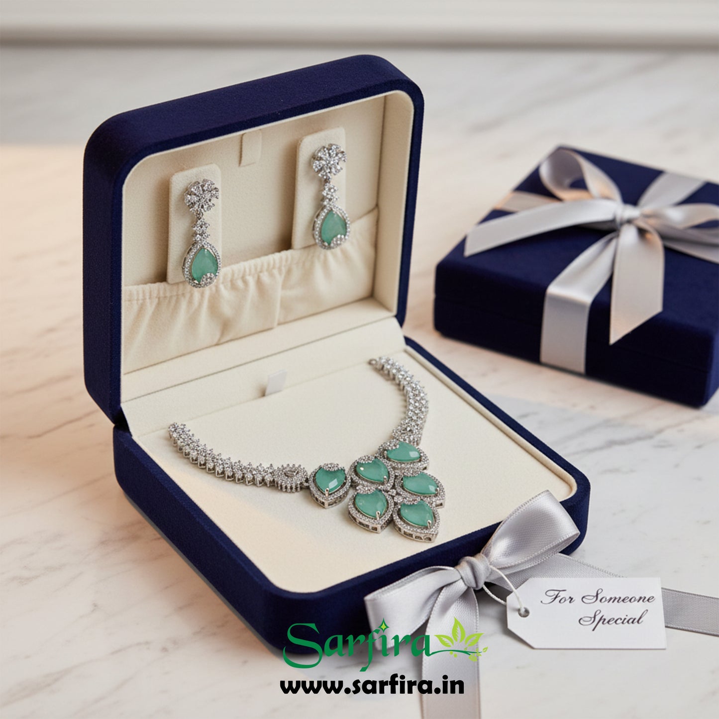 Pista Green Crystal Bridal Necklace Set for Women – Wedding & Party Jewelry