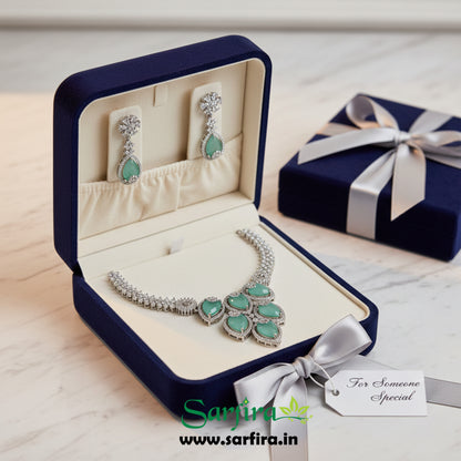 Pista Green Crystal Bridal Necklace Set for Women – Wedding & Party Jewelry