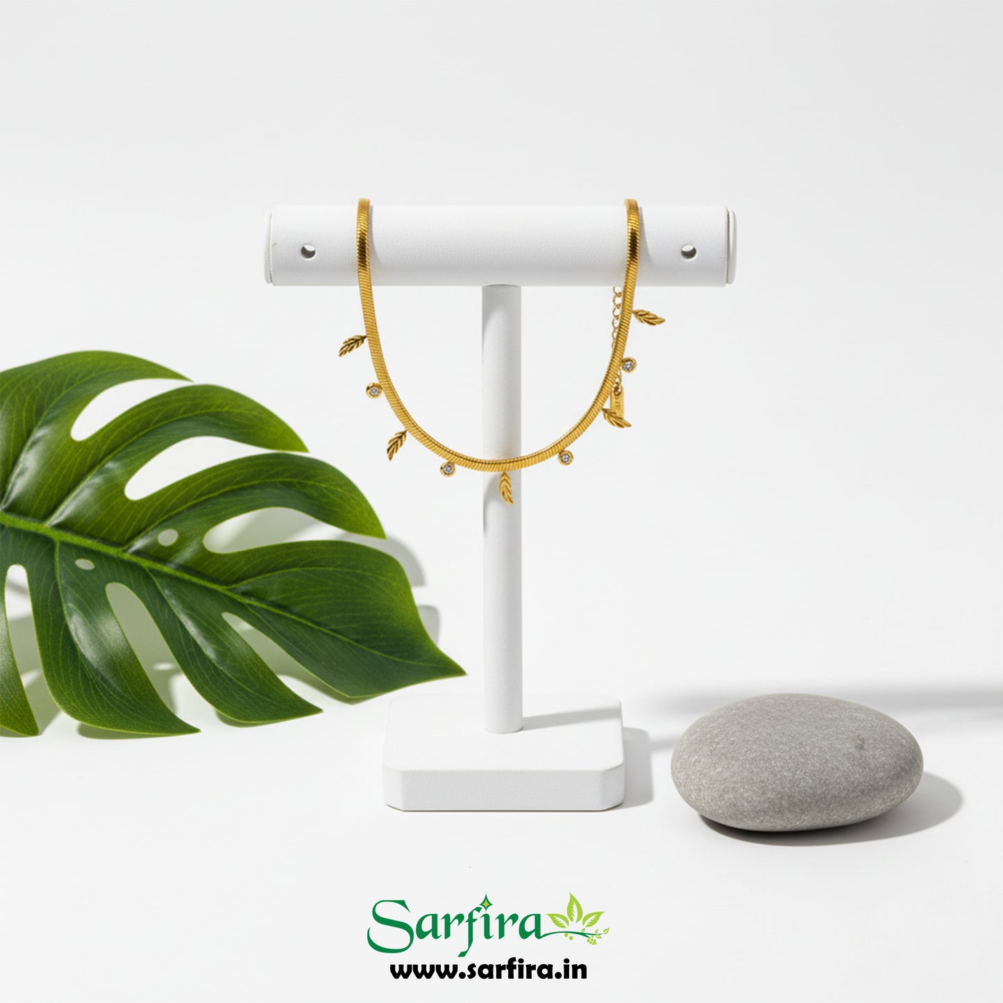 Leaf & CZ Snake Chain Bracelet