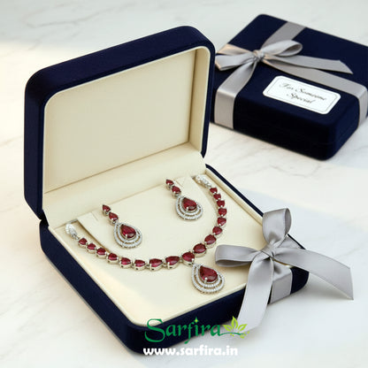 Red Stone Tear Drop Bridal & Party Wear Necklace
