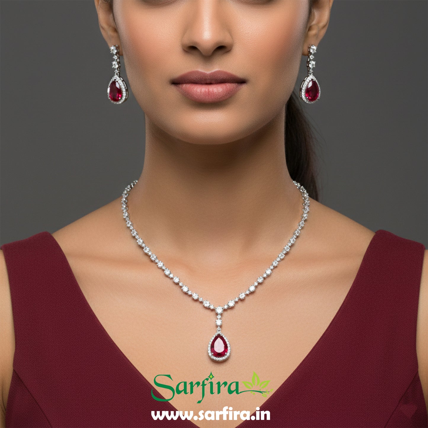 Red Stone AD Big Drop Statement Necklace