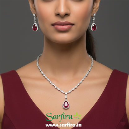 Red Stone AD Big Drop Statement Necklace