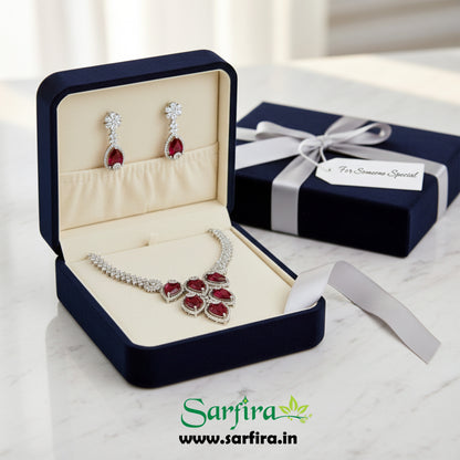 Red Crystal Bridal Necklace Set for Women – Wedding & Party Jewelry