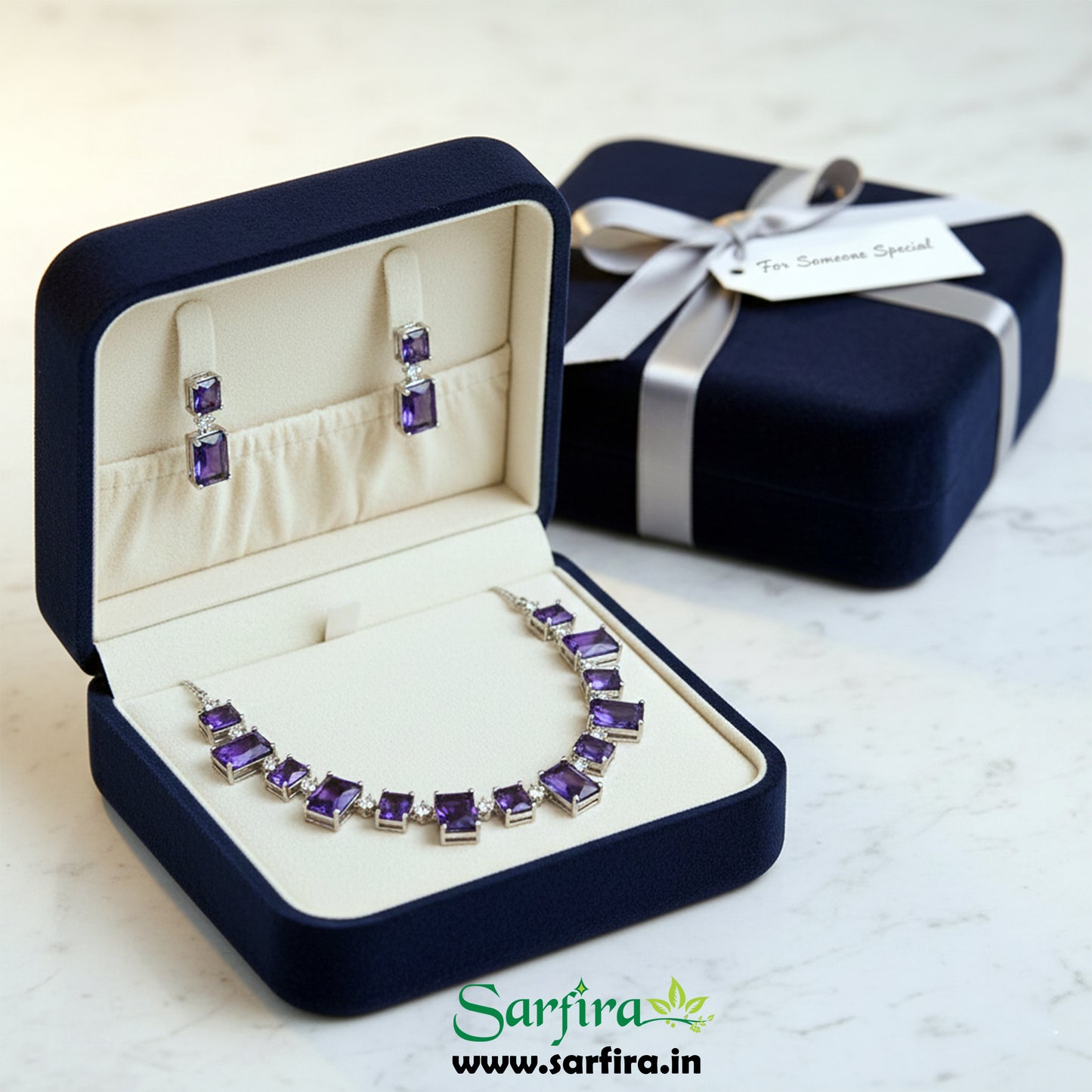 Purple Stone Rectangle Drop Necklace