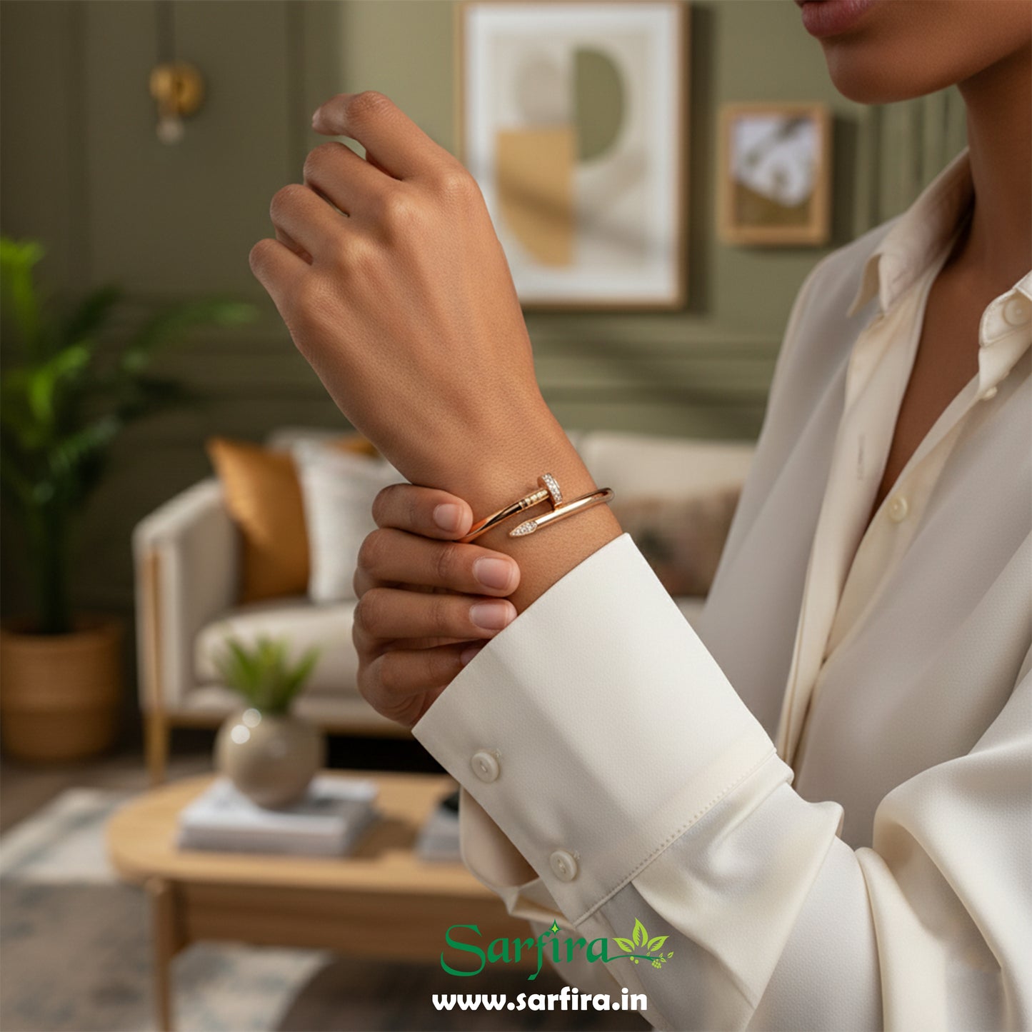 Gold CZ Studded Nail Kada Bracelet