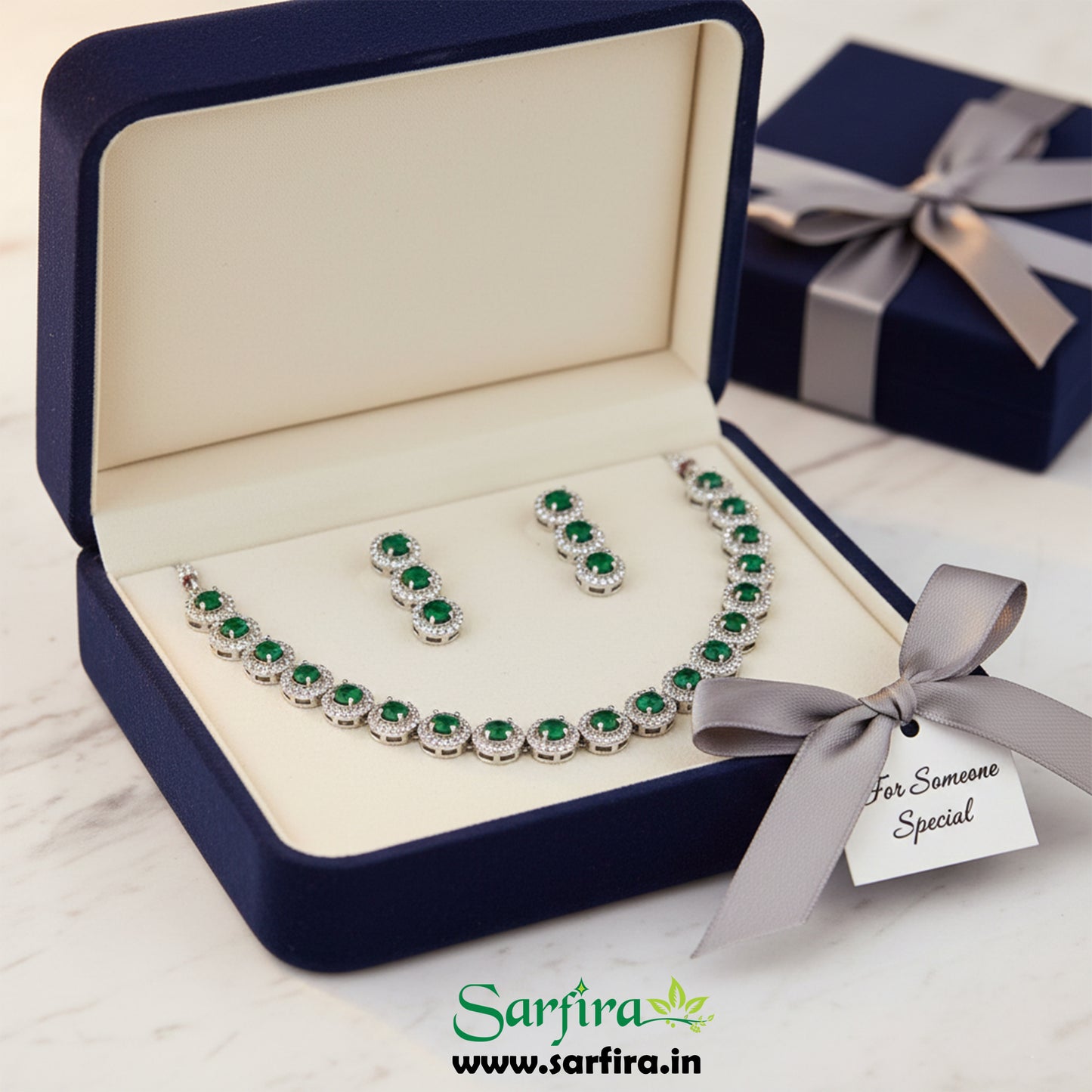 Green Stone Round Halo Necklace