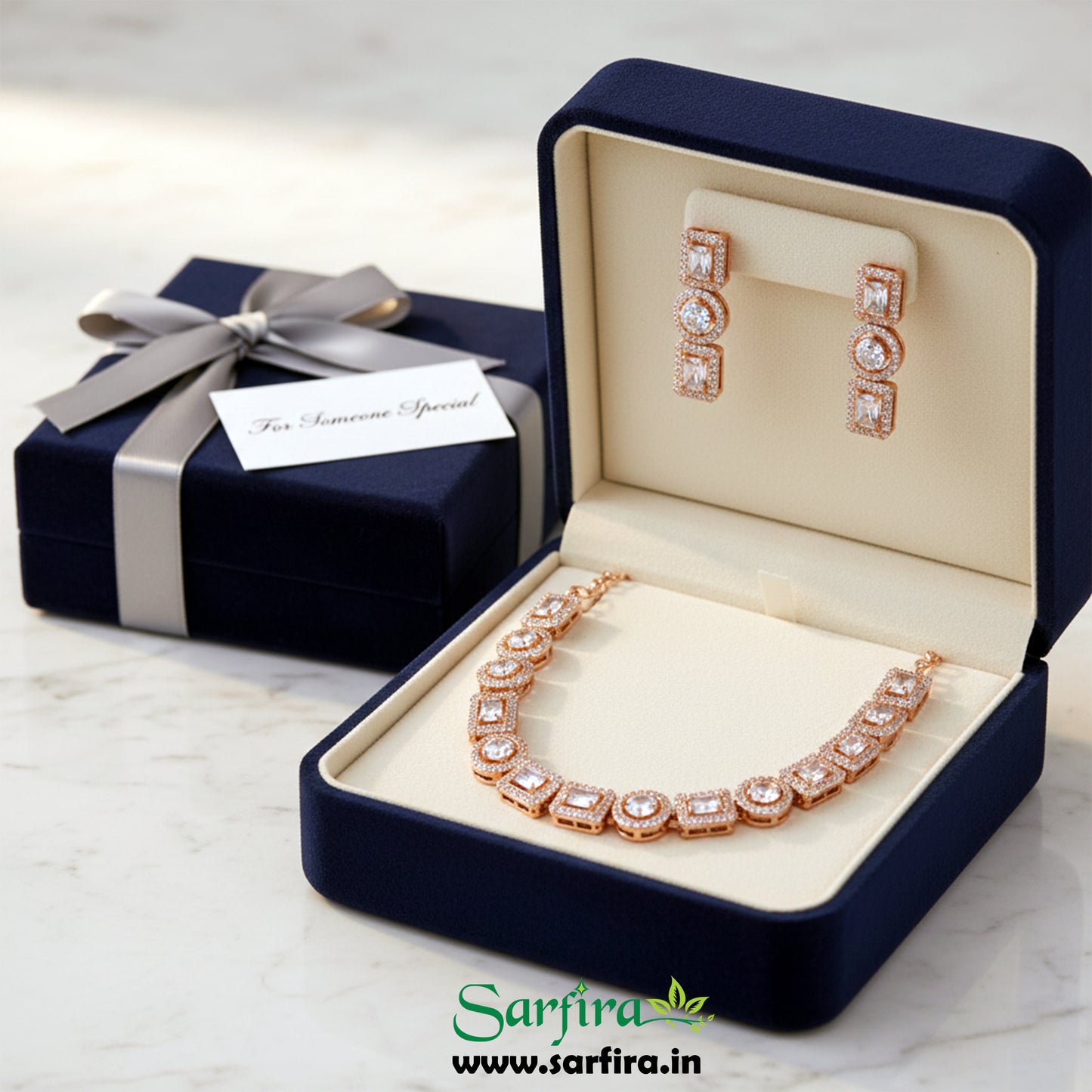 Rose Gold AD Geometric Necklace