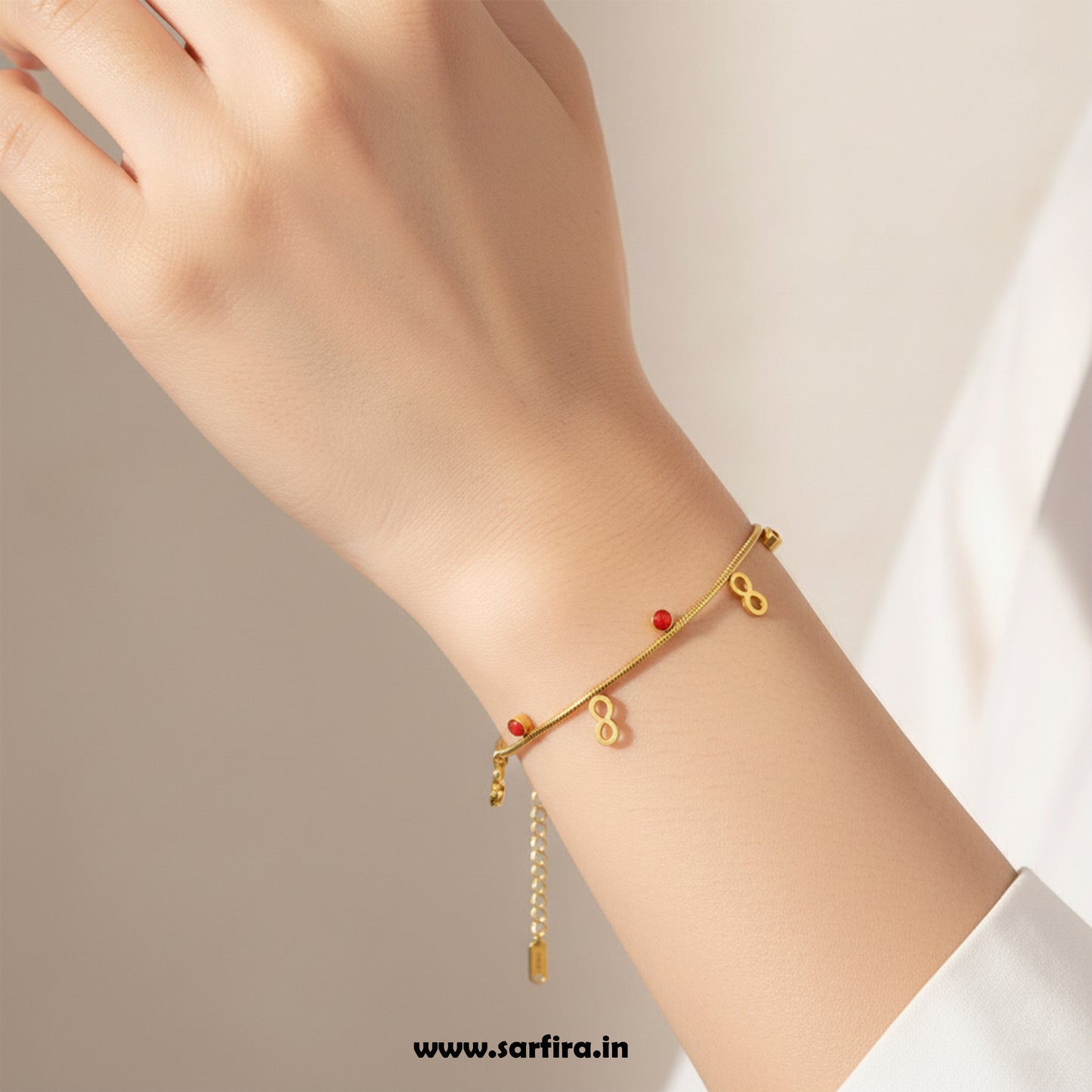 Infinity & Red Bead Snake Chain Bracelet