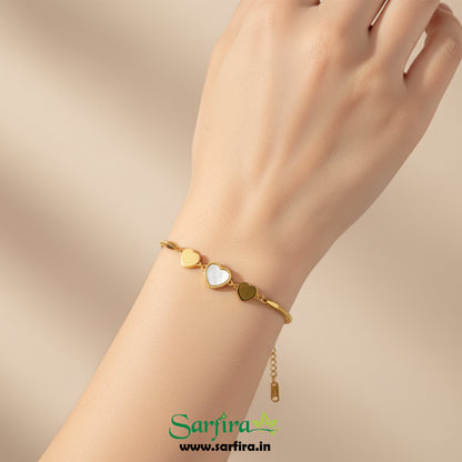 Gold MOP & Triple Heart Snake Chain Bracelet